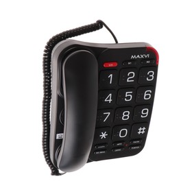 Телефон проводной Maxvi CB-01, SOS, повтор номера, быстрый набор, телефонная книга, черный