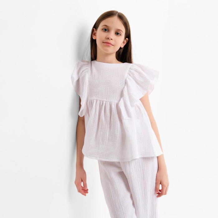 Комплект (блузка и брюки) для девочки MINAKU цвет белый, рост 152 см - фото 1926644810