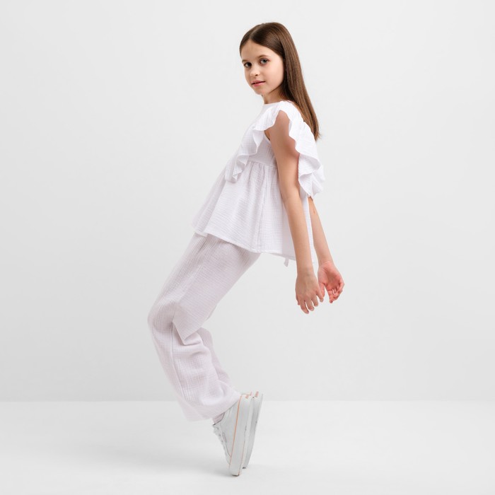 Комплект (блузка и брюки) для девочки MINAKU цвет белый, рост 152 см - фото 1926644812