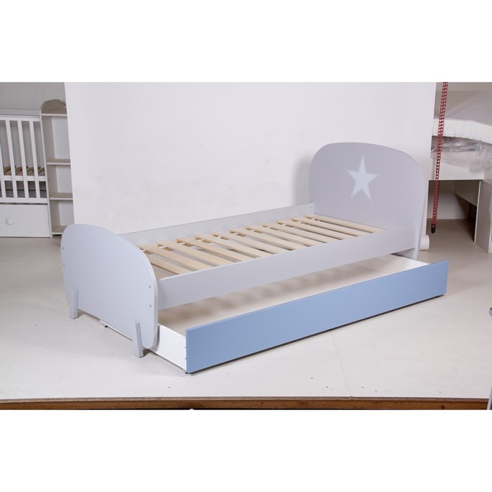 Кровать детская Polini kids Mirum 1915 c ящиком, цвет серый, ящик голубой