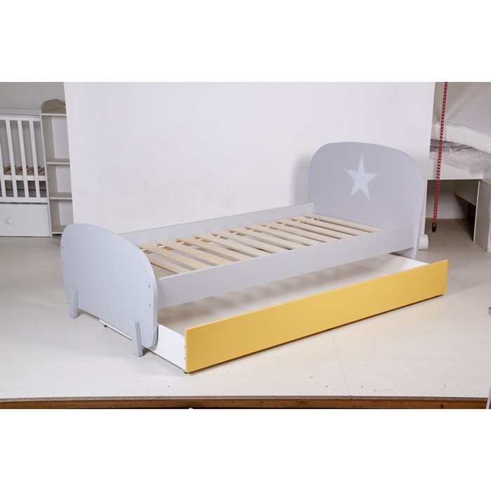 Кровать детская Polini kids Mirum 1915 c ящиком, цвет серый, ящик желтый