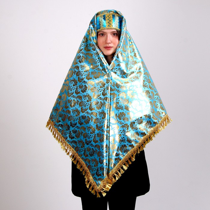 Карнавальный набор: платок, кокошник, золото на голубом - фото 1906223562