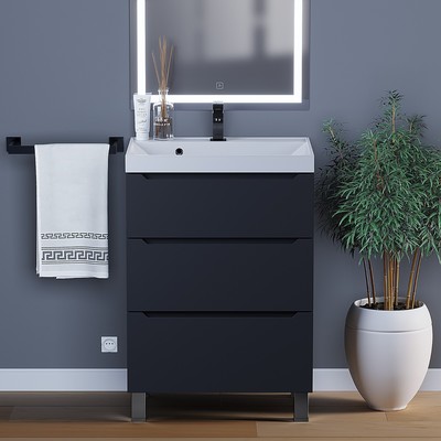 Тумба под раковину Uperwood Tanos, 60 см, напольная, чёрная матовая, 3 ящика