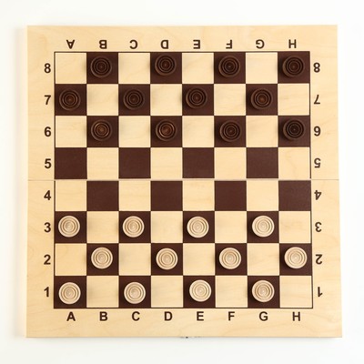 Шашки деревянные, настольная игра, с доской 43×43 см, с подклейкой, d=2.8 см