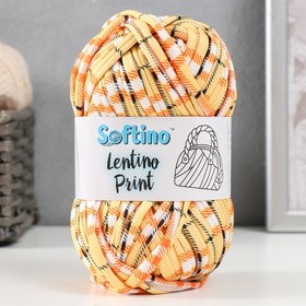 Пряжа трикотажная 95% хлопок, 5% эластан "Lentino Print" 100 гр 30 м клетка оранж 9279861