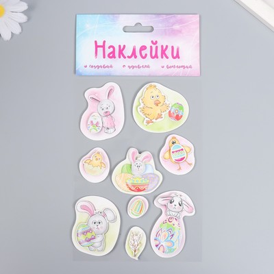 Картонные наклейки для декора «Пасхальные зайчики и цыплята», 2 слоя, 17×12 см