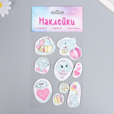 Картонные наклейки для декора «Слонята. Нежные чувства», 2 слоя, 17×12 см
