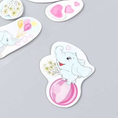Набор наклеек для декора «Слонята. Нежные чувства», картон, 2 слоя, 17×12 см