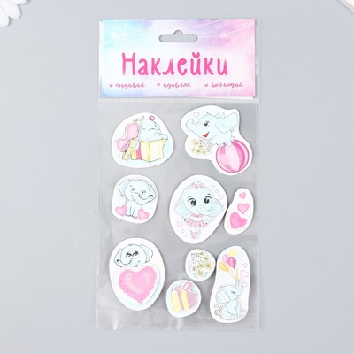 Набор наклеек для декора «Слонята. Нежные чувства», картон, 2 слоя, 17×12 см