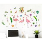 Наклейка пластик интерьерная цветная "Фламинго, тукан и колибри" 60х90 см - фото 319350385