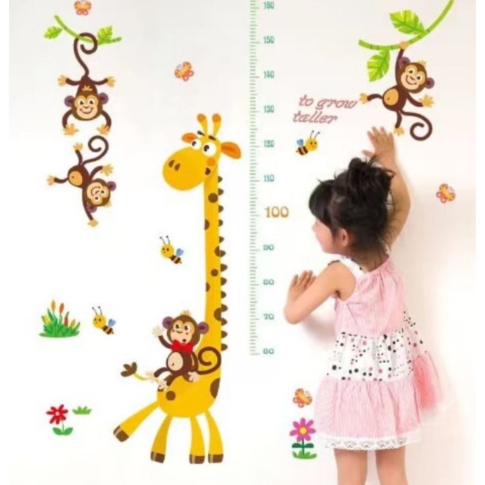 Наклейка пластик интерьерная цветная ростомер &quot;Жираф и обезьяны&quot; 60х90 см