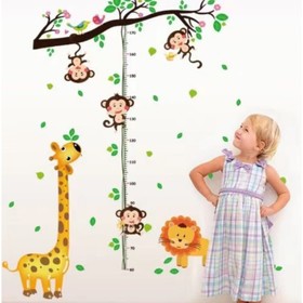 Наклейка пластик интерьерная цветная ростомер "Жираф и мартышки на лиане" 60х90 см