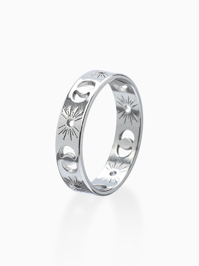 Кольцо «Солнце и полумесяцы», цвет серебро 18 размер