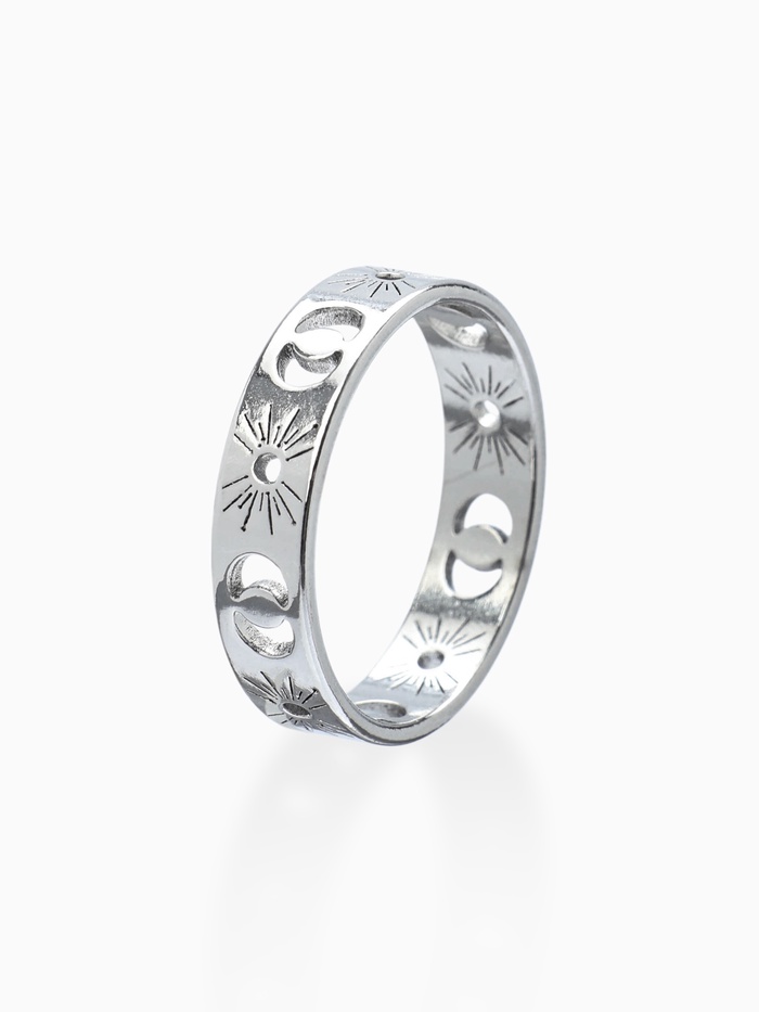 Кольцо «Солнце и полумесяцы», цвет серебро 18 размер - Фото 1