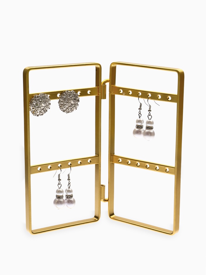 Подставка-книжка под серьги QF, 2 секции, 2 ряда, 16×20×2 см, цвет золотой - Фото 1