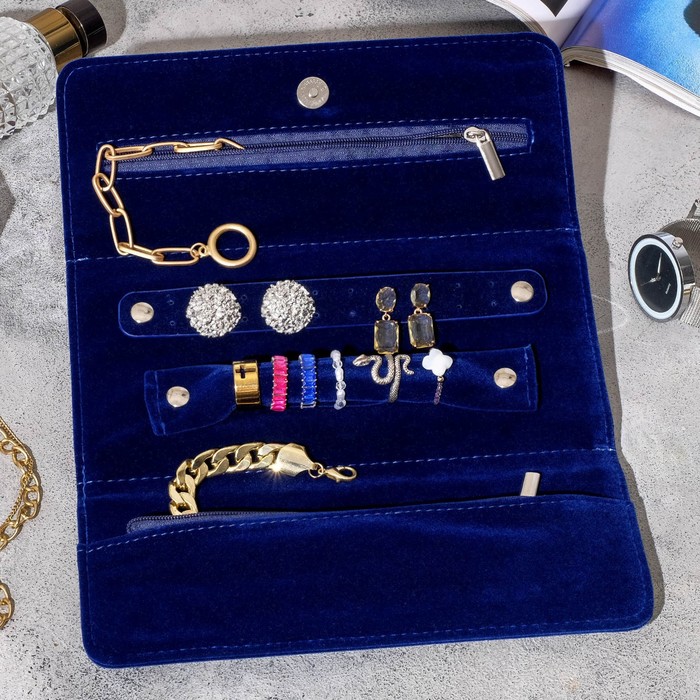 Органайзер для хранения украшений скручивающийся «Клатч» 22×28 см, цвет синий - фото 1901830945