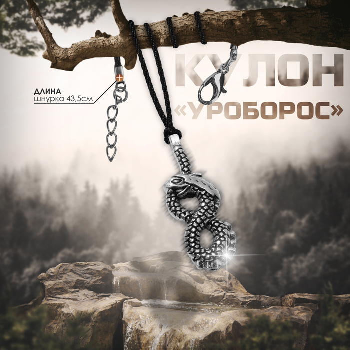 

Кулон-амулет «Уроборос», цвет чернёное серебро на чёрном шнурке, 43,5 см