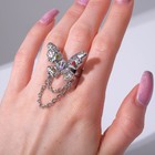 Кольцо «Бабочка» с цепочкой, цветное в серебре, безразмерное - Фото 3