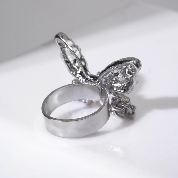 Кольцо «Бабочка» с цепочкой, цветное в серебре, безразмерное - фото 1909133462