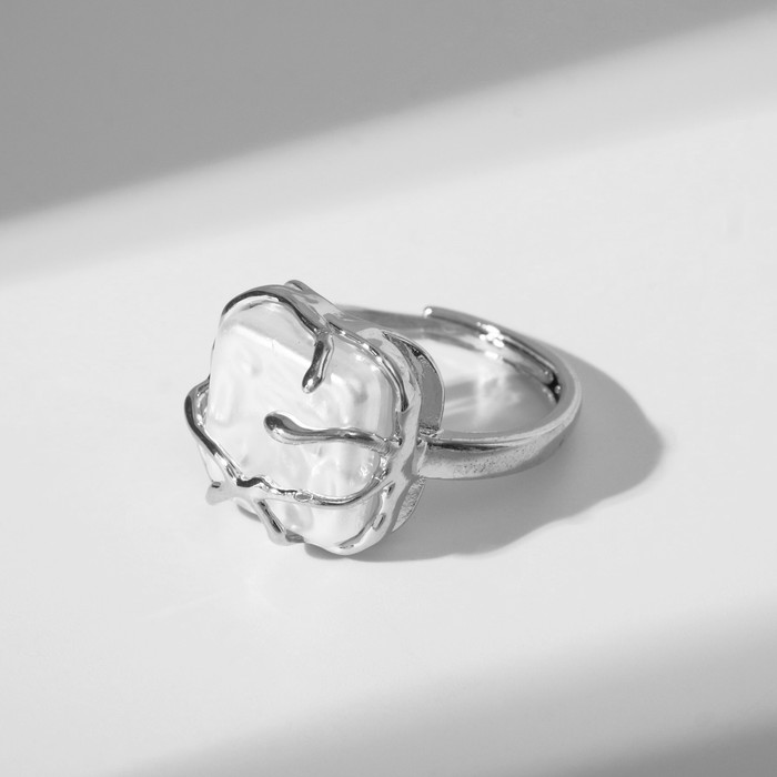 Кольцо «Аура» квадрат, цвет белый в серебре, безразмерное - Фото 1