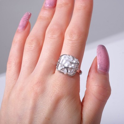 Кольцо «Аура» квадрат, цвет белый в серебре, безразмерное