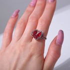 Кольцо «Сердце» с камнем, цвет красный в серебре, безразмерное - фото 10019007