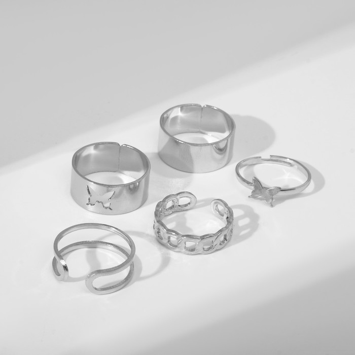 Кольцо набор 5 штук «Минимализм», размер МИКС, цвет серебро - фото 1890034851