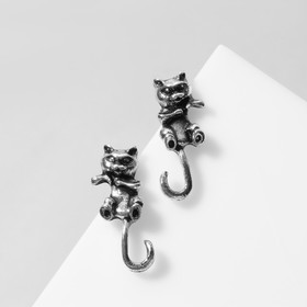 Серьги металл «Котята» хвостатые, цвет чернёное серебро