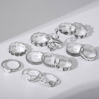 Кольца набор 13 штук «Ассорти» цветы, змея, размер МИКС, цвет чернёное серебро - Фото 1