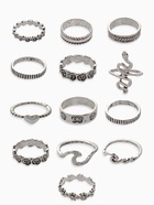 Кольца набор 13 штук «Ассорти» цветы, змея, размер МИКС, цвет чернёное серебро - Фото 1