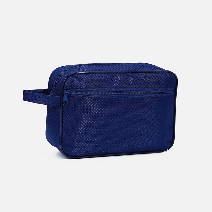 Косметичка на молнии, наружный карман, ручка, цвет синий - Фото 1