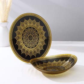 Набор тарелок «Мехенди», 2 предмета: 29*25 см и 33*28 см, цвет чёрный с золотым, стекло
