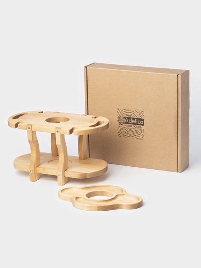 Столик - поднос для вина со съёмной менажницей на 4 персоны Adelica, 35×19×1.8 см, высота 21 см, дерево берёза