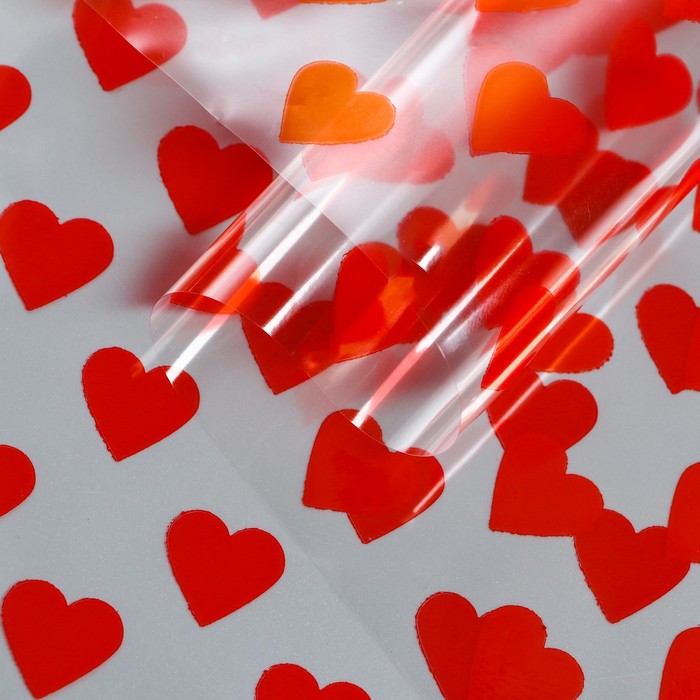 Пленка цветная "Сердца", красная, 0,7 х 7,6 м, 40 мкм, 200 гр - Фото 1