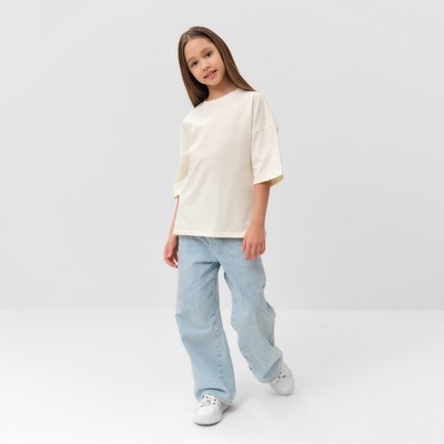 Футболка детская однотонная MINAKU: Basic line, бежевая, рост 116 см