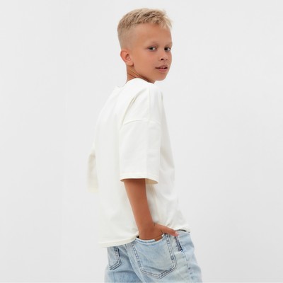 Футболка детская однотонная MINAKU: Basic line, бежевая, рост 116 см