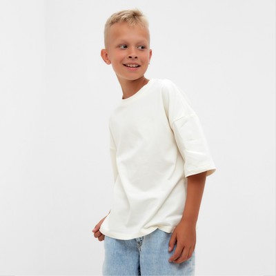 Футболка детская однотонная MINAKU: Basic line, бежевая, рост 116 см