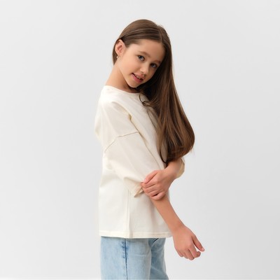 Футболка детская однотонная MINAKU: Basic line, бежевая, рост 116 см