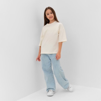 Футболка детская однотонная MINAKU: Basic line, бежевая, рост 116 см
