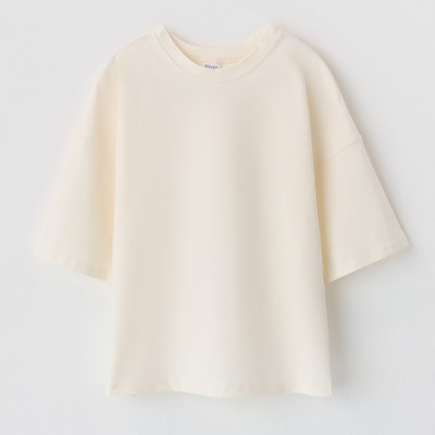 Футболка детская однотонная MINAKU: Basic line, бежевая, рост 116 см