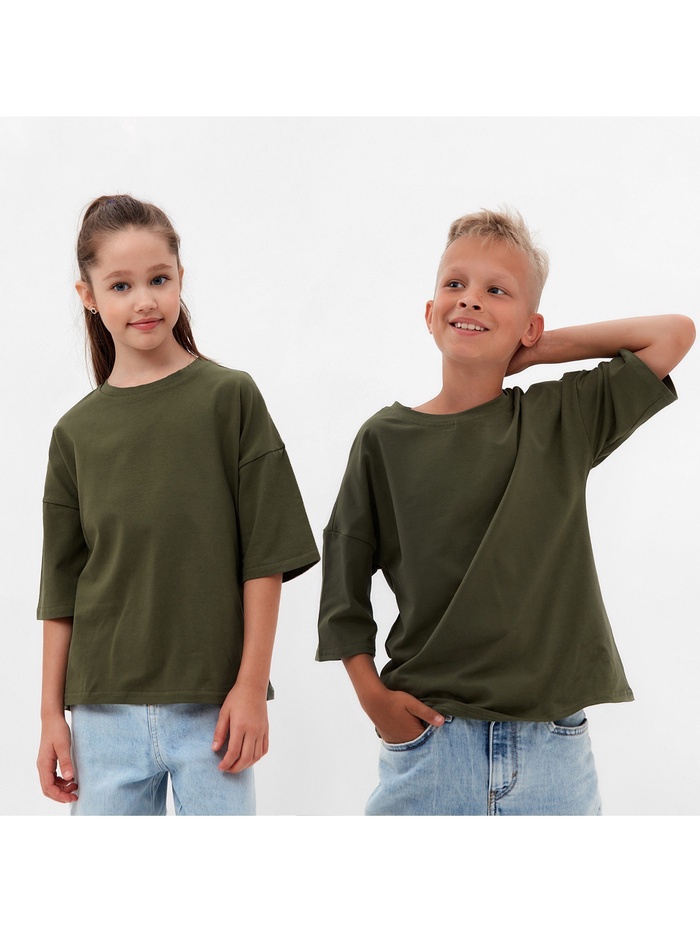 Футболка детская однотонная MINAKU: Basic line, серая, цвет хаки, рост 110 см - Фото 1