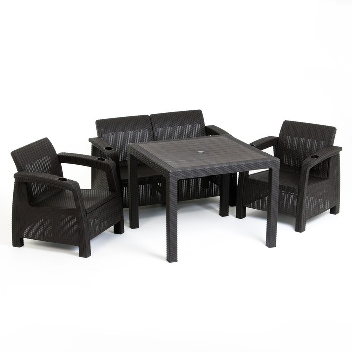 Набор садовой мебели "Ротанг": диван, два кресла, стол квадратный, коричневого цвета