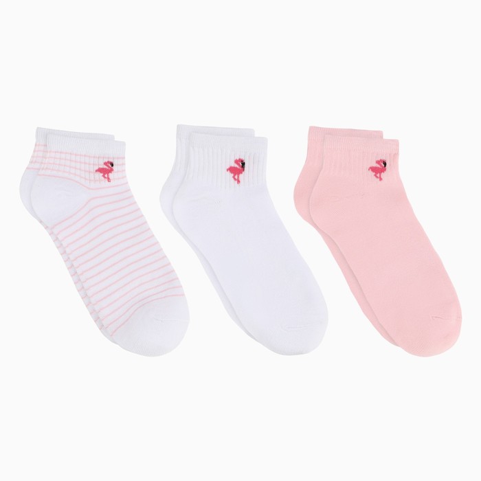 Носки женские, набор 3 пары, размер 23-25 см, розовые, белые
