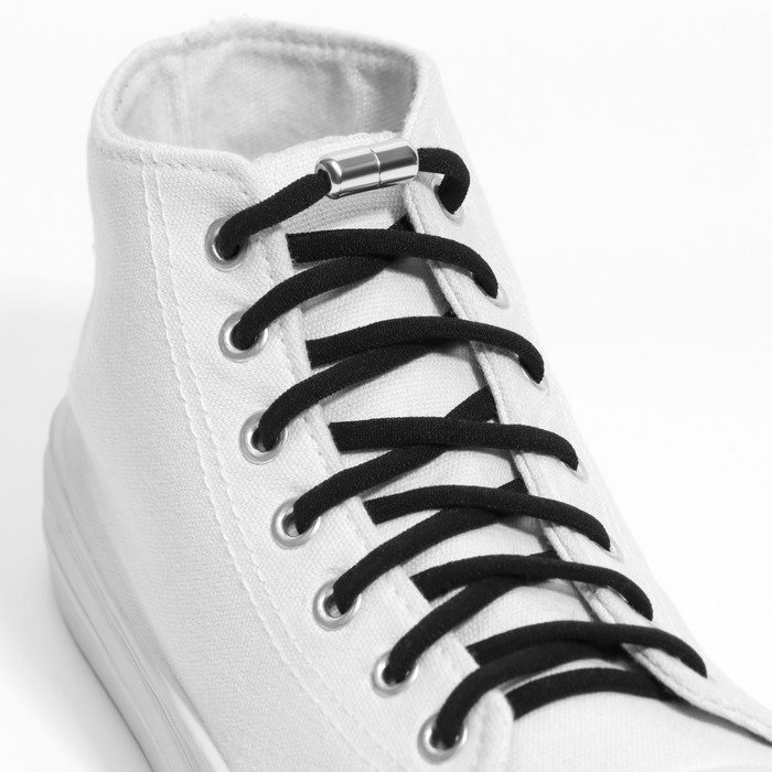 Шнурки для обуви, пара, круглые, с фиксатором, эластичные, d = 5 мм, 100 см, цвет чёрный - фото 1907673033