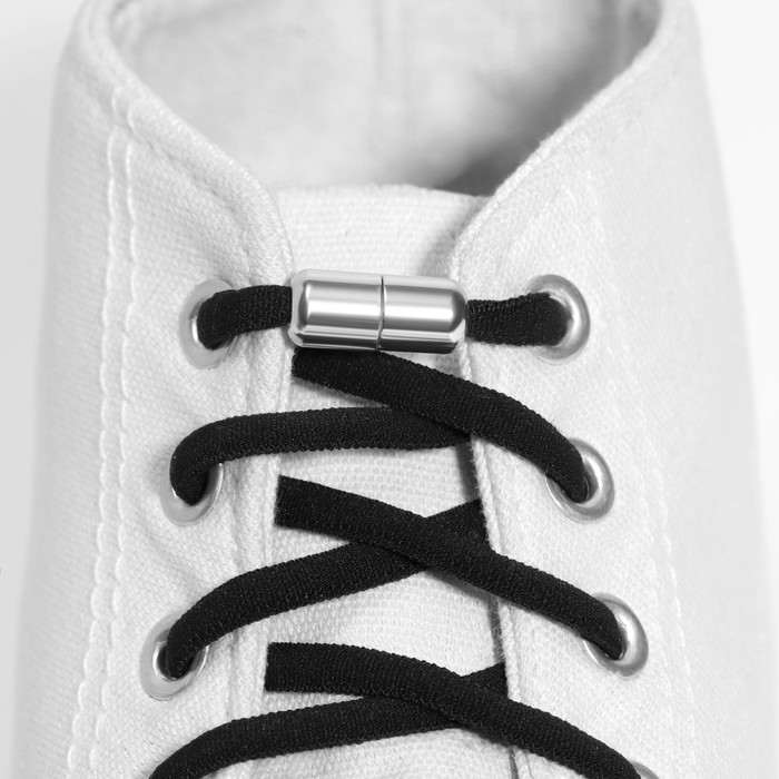 Шнурки для обуви, пара, круглые, с фиксатором, эластичные, d = 5 мм, 100 см, цвет чёрный - фото 1907673034