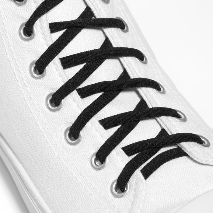 Шнурки для обуви, пара, круглые, с фиксатором, эластичные, d = 5 мм, 100 см, цвет чёрный - фото 1907673035