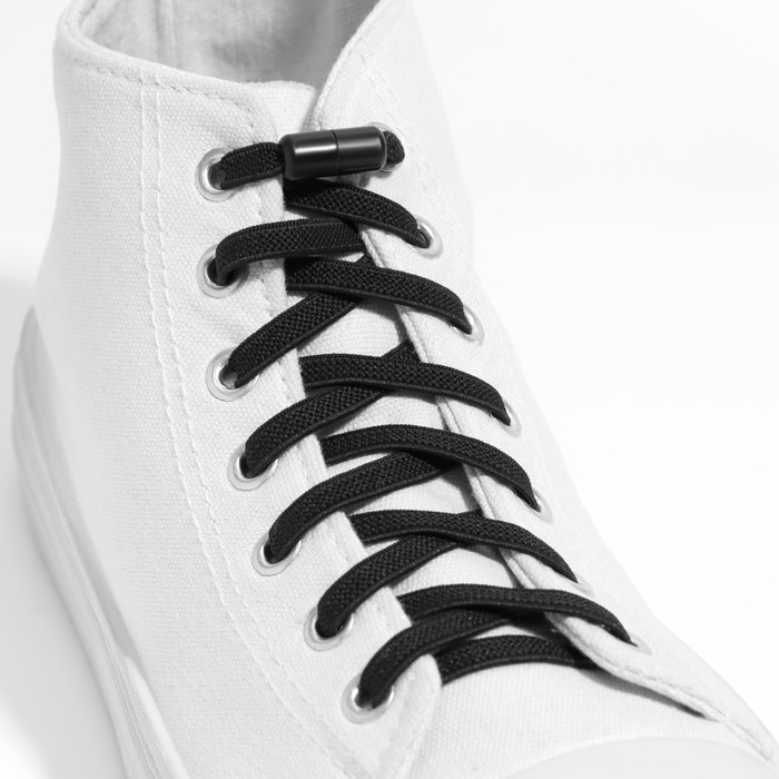 Шнурки для обуви, пара, плоские, с фиксатором, эластичные, 6 мм, 100 см, цвет чёрный - фото 1907673056