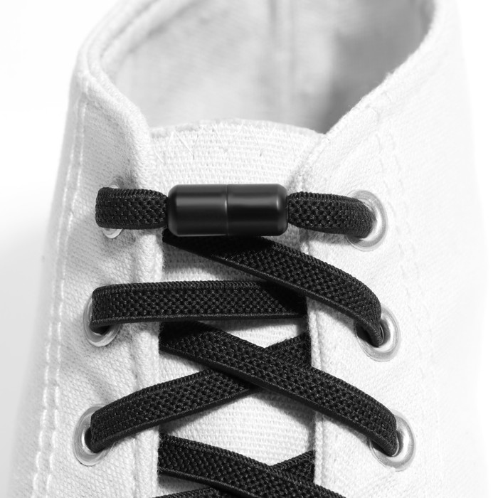 Шнурки для обуви, пара, плоские, с фиксатором, эластичные, 6 мм, 100 см, цвет чёрный - фото 1907673057