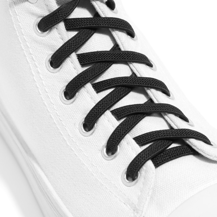 Шнурки для обуви, пара, плоские, с фиксатором, эластичные, 6 мм, 100 см, цвет чёрный - фото 1907673058