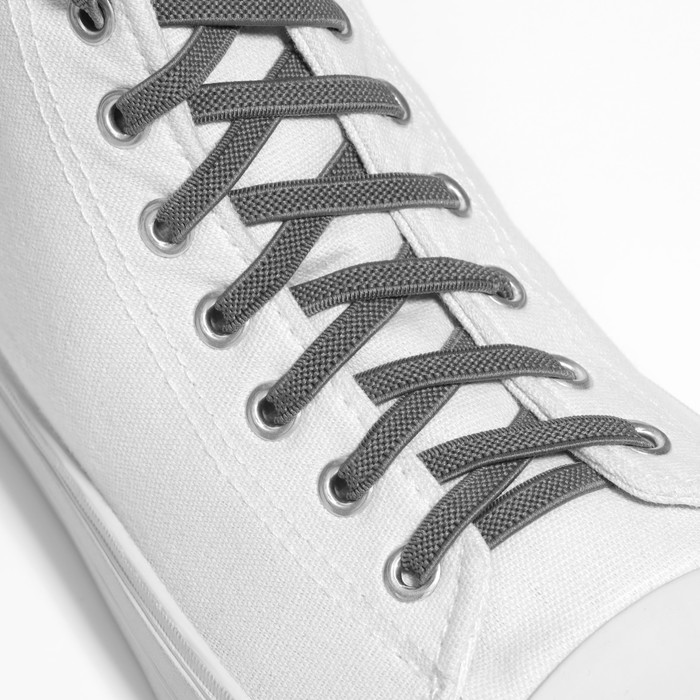 Шнурки для обуви, пара, плоские, с фиксатором, эластичные, 6 мм, 100 см, цвет серый - фото 1907673066